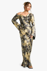 Petite Drape Shoulder Abstract Animal Maxi Dress