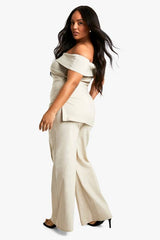 Plus Bardot Corset Style Wide Leg Trouser Co-Ord