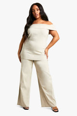 Plus Bardot Corset Style Wide Leg Trouser Co-Ord