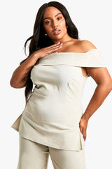 Plus Bardot Corset Style Wide Leg Trouser Co-Ord