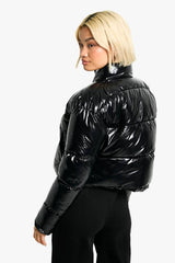 Patent Boxy Puffer Jacket