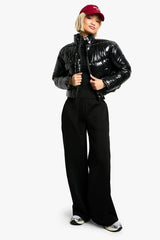 Patent Boxy Puffer Jacket