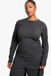 Plus Ruched Side Long Sleeve Textured Top