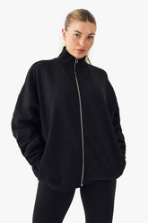 Funnel Neck Zip Through Oversized Bomber Sweatshirt