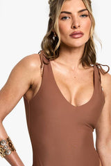 Feather Charm Backless Swimsuit