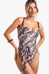 Tie Dye Print Chain Strap Tie Front Underwired Swimsuit