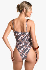 Tie Dye Print Chain Strap Tie Front Underwired Swimsuit