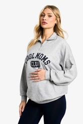 Maternity Cool Moms Club Slogan Half Zip Sweat & Legging Set