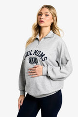 Maternity Cool Moms Club Slogan Half Zip Sweat & Legging Set