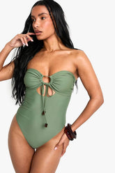 Resin Trim Keyhole Cutout Detail Bandeau Swimsuit