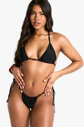 Resin Stone Trim Triangle Bikini Top & Tie Side Bikini Bottoms Set