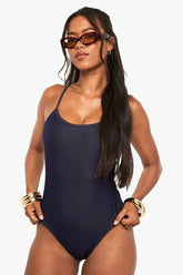 Denim Look Scoop Neck Swimsuit