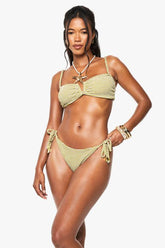 Textured Stripe U-Bend Triangle Bikini Top & Tie Side Bikini Bottoms Set