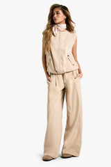 Drawstring Waist Woven Fluid Trousers