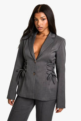 Woven Tailored Lace Up Blazer