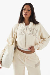 DSGN Studio Collegiate Embroidered Boxy Zip Through Hoodie