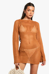 Crochet Flare Sleeve Mini Dress