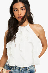 Chiffon Ruffle Racer Neck Cami
