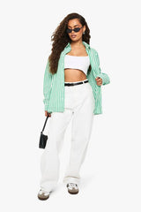 Green Seersucker Wide Stripe Oversized Shirt