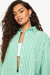 Green Seersucker Wide Stripe Oversized Shirt