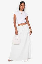 Drawstring Waist Cotton Poplin Maxi Skirt