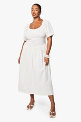 Plus Linen Look Puff Sleeve Midaxi Dress