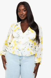 Plus Printed Chiffon Ruffle Hem Blouse