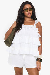 Plus Woven Broderie Ruffle Smock Top