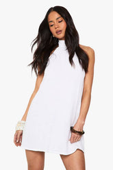Cheesecloth Halterneck Mini Dress