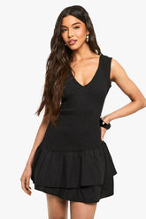 Cotton Shirred Ruffle Mini Dress