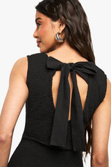 Cotton Shirred Ruffle Mini Dress