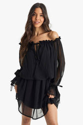 Chiffon Bardot Dropped Waist Mini Dress