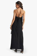 Chiffon Ruffle Cross Back Midaxi Dress
