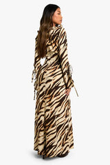Zebra Textured Ruffle Shift Maxi Dress