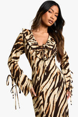 Zebra Textured Ruffle Shift Maxi Dress