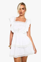 Embroidered Ruffle Cotton Layered Dress
