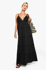Embroidered Ruffle Cotton Maxi Dress