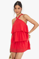 Chiffon Halterneck Layered Mini Dress