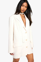 Tailored Oversized Boxy Fit Scarf Detail Blazer Dress