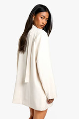 Tailored Oversized Boxy Fit Scarf Detail Blazer Dress
