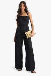 Premium Satin Halterneck Wide Leg Jumpsuit