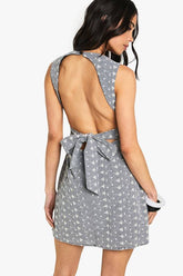 Broderie Gingham Tie Back Detail Shift Dress