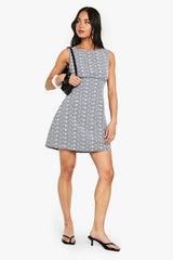 Broderie Gingham Tie Back Detail Shift Dress