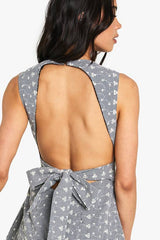 Broderie Gingham Tie Back Detail Shift Dress