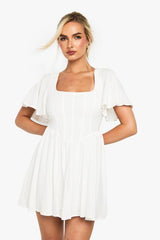 Linen Look Boned Detail Corset Smock Dress