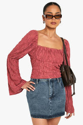 Lace Flare Sleeve Milkmaid Top