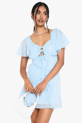 Dobby Chiffon Ruffle Mini Dress