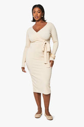 plus rib wrap midi dress
