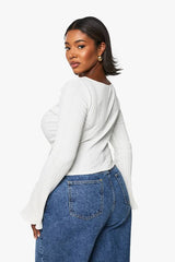Plus Asymmetric Flared Sleeve Long Sleeve Top
