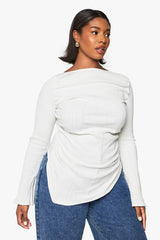 Plus Asymmetric Flared Sleeve Long Sleeve Top